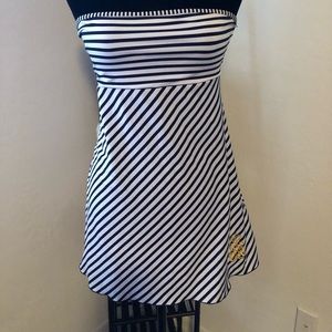 Navy blue and white swimsuit coverup